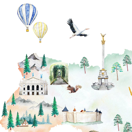 Ukraine Illustrated Map Art Print