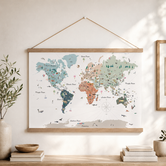 Reference World Map Hanging Canvas