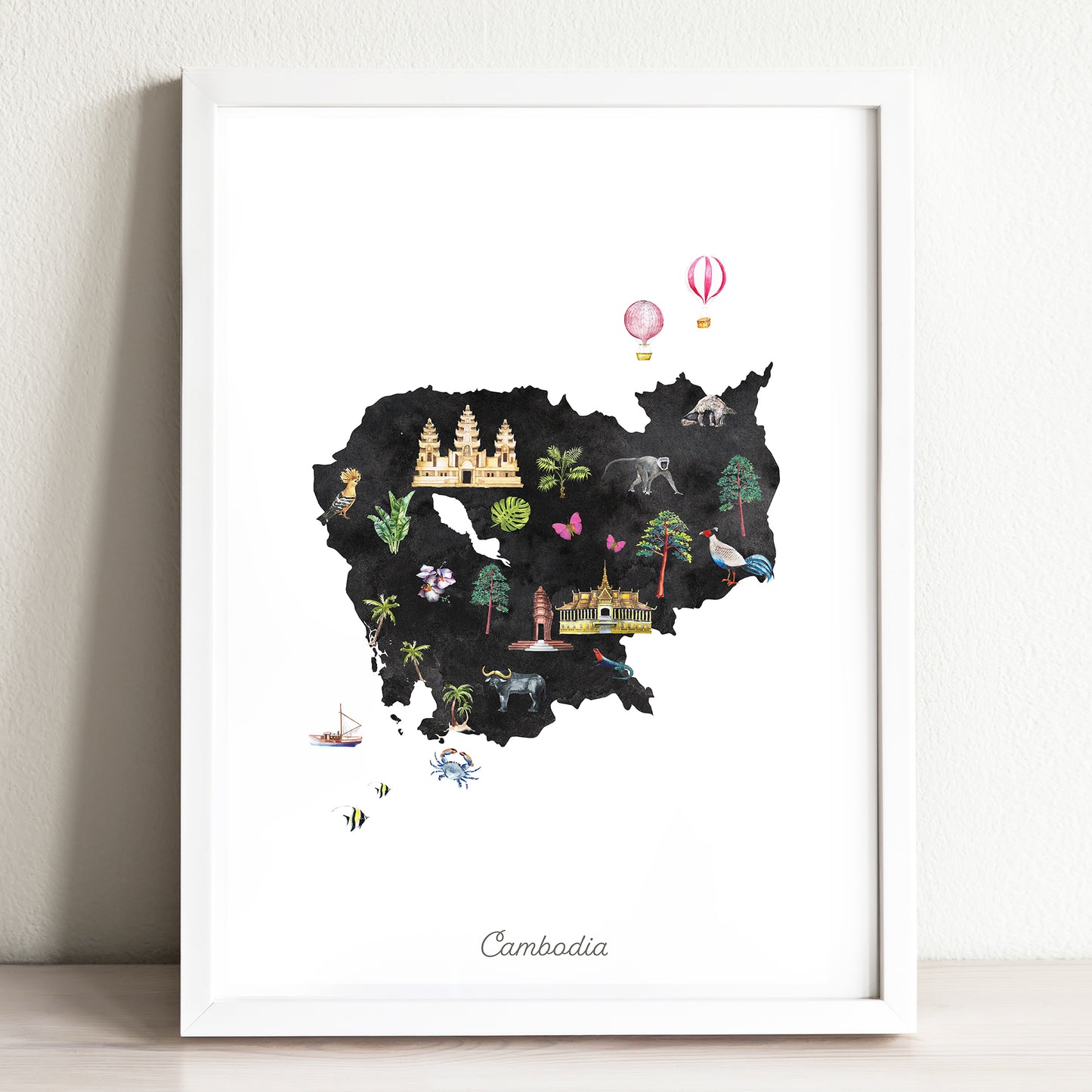 Cambodia Illustrated Map Art Print