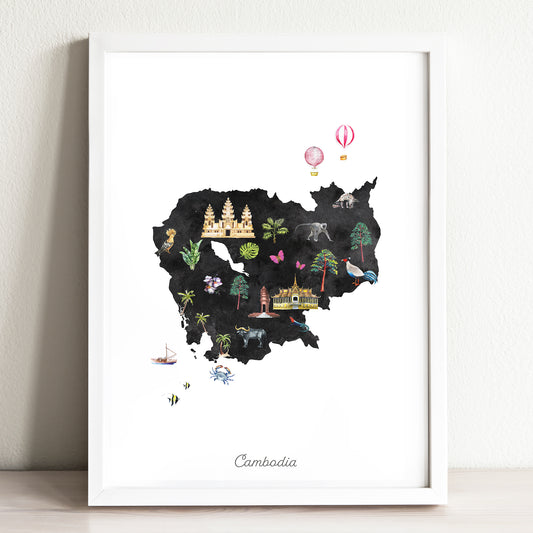Cambodia Illustrated Map Art Print