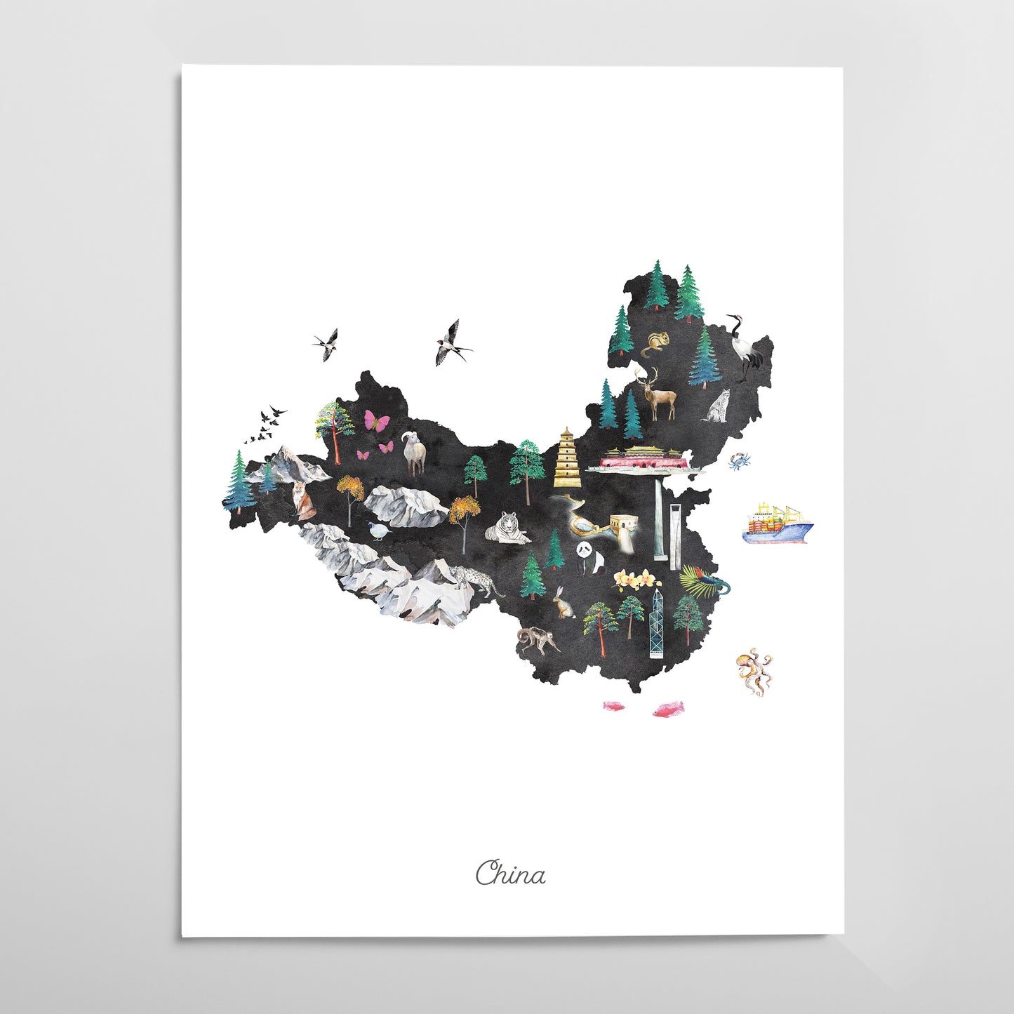 China Illustrated Map Art Print