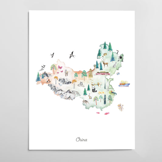 China Illustrated Map Art Print