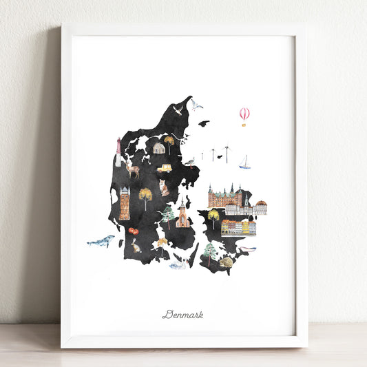 Denmark Illustrated Map Art Print