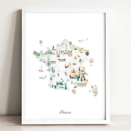 France Illustrated Map Art Print