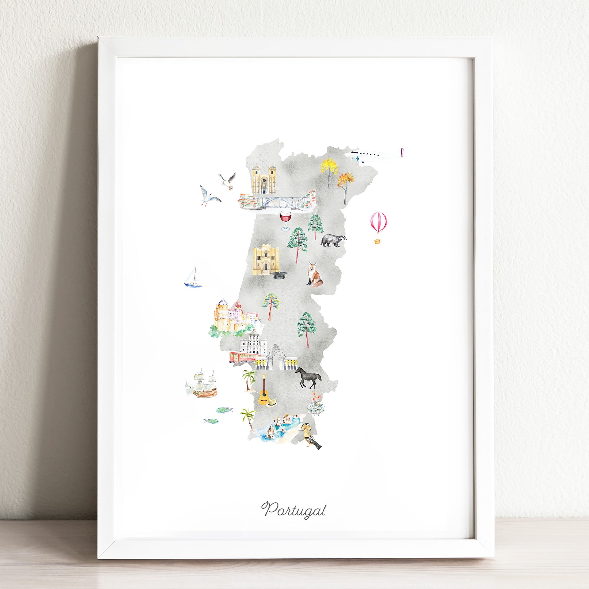 Map of Portugal Art Print Illustration North Central -  Norway