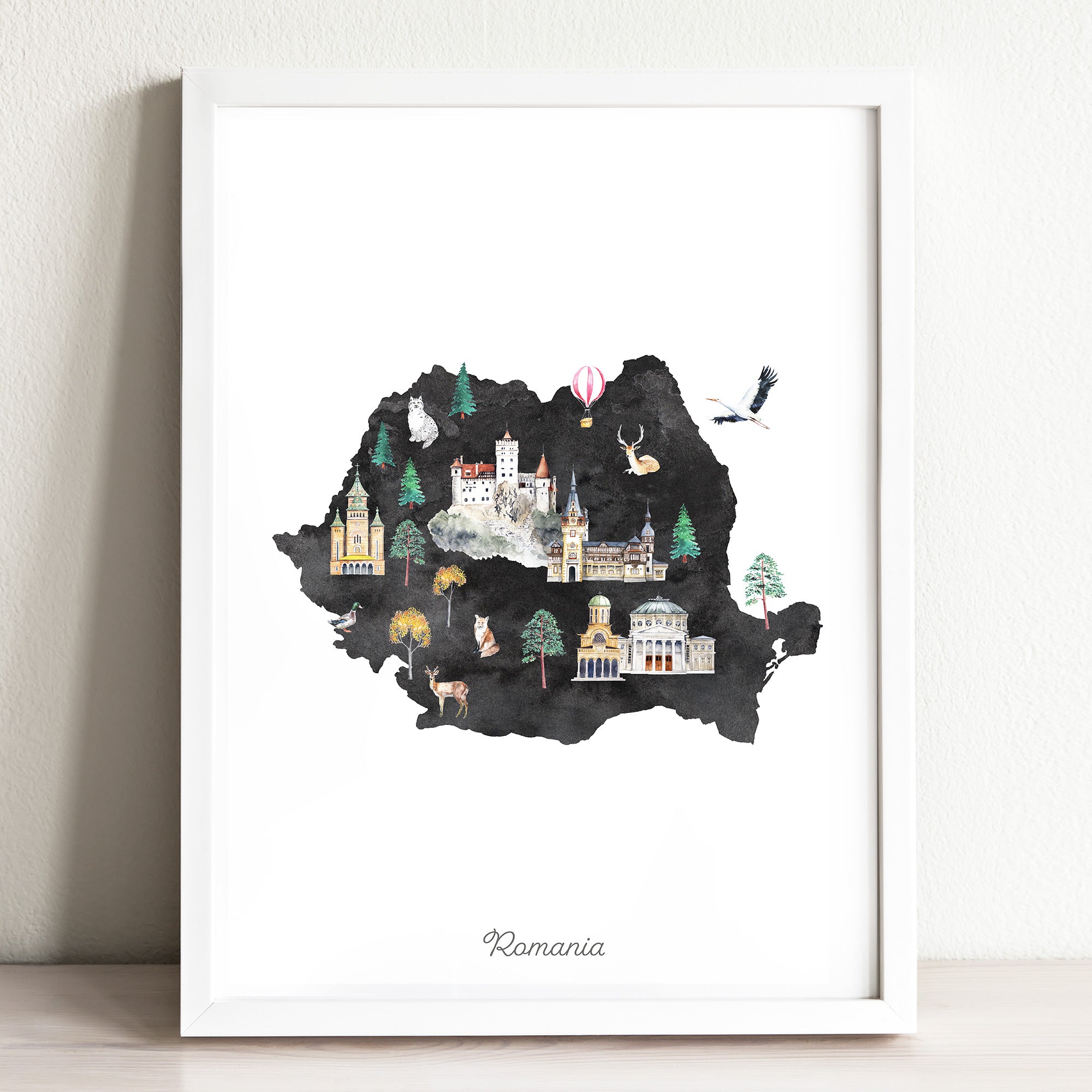 Romania Illustrated Map Art Print | Featuring illustrations of