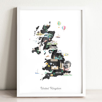 United Kingdom Illustrated Map Art Print