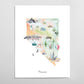 The image is a colorful illustration of the state of Nevada, featuring various landmarks and symbols such as mountains, buildings, hot air balloons, and a Las Vegas sign.