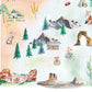 The image is a collage of various elements representing a rural or countryside setting, including a house, pine trees, mountains, a rabbit, a cactus, and other natural elements.