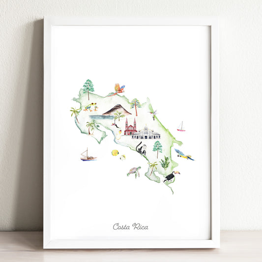 Costa Rica Illustrated Map Art Print