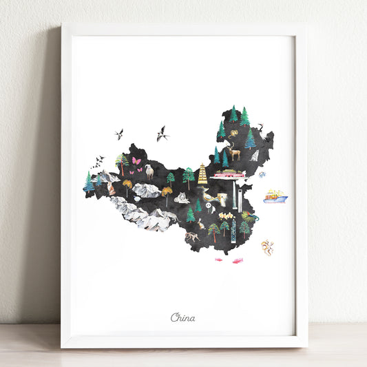China Illustrated Map Art Print