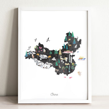 China Illustrated Map Art Print