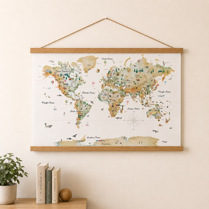 Reference World Map Hanging Canvas