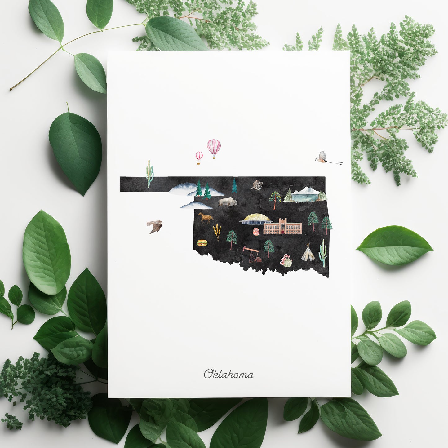 Oklahoma Illustrated State Map Art Print