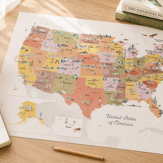United States Educational Illustrated Map Art Print