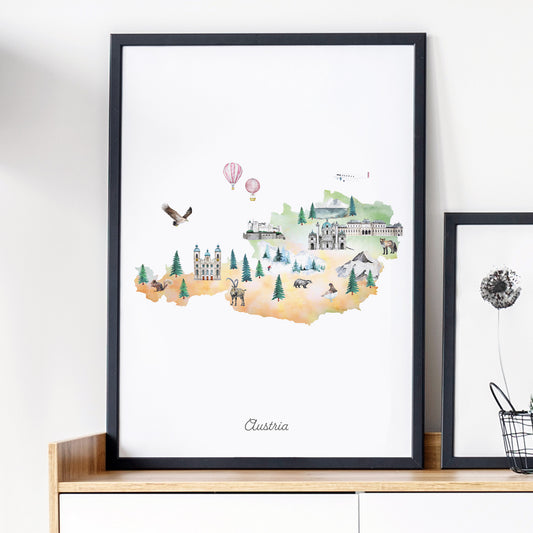 Austria Illustrated Map Art Print