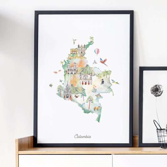 Colombia Illustrated Map Art Print