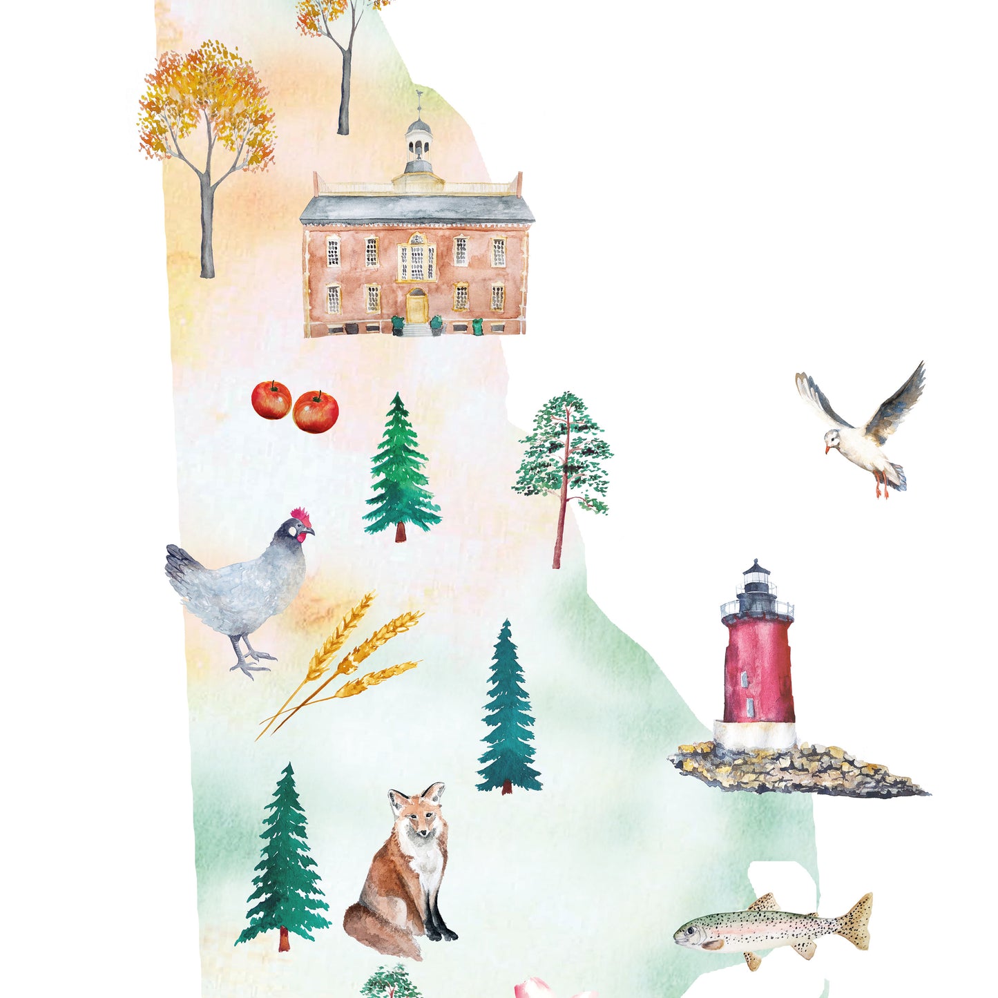 Delaware Illustrated State Map Art Print