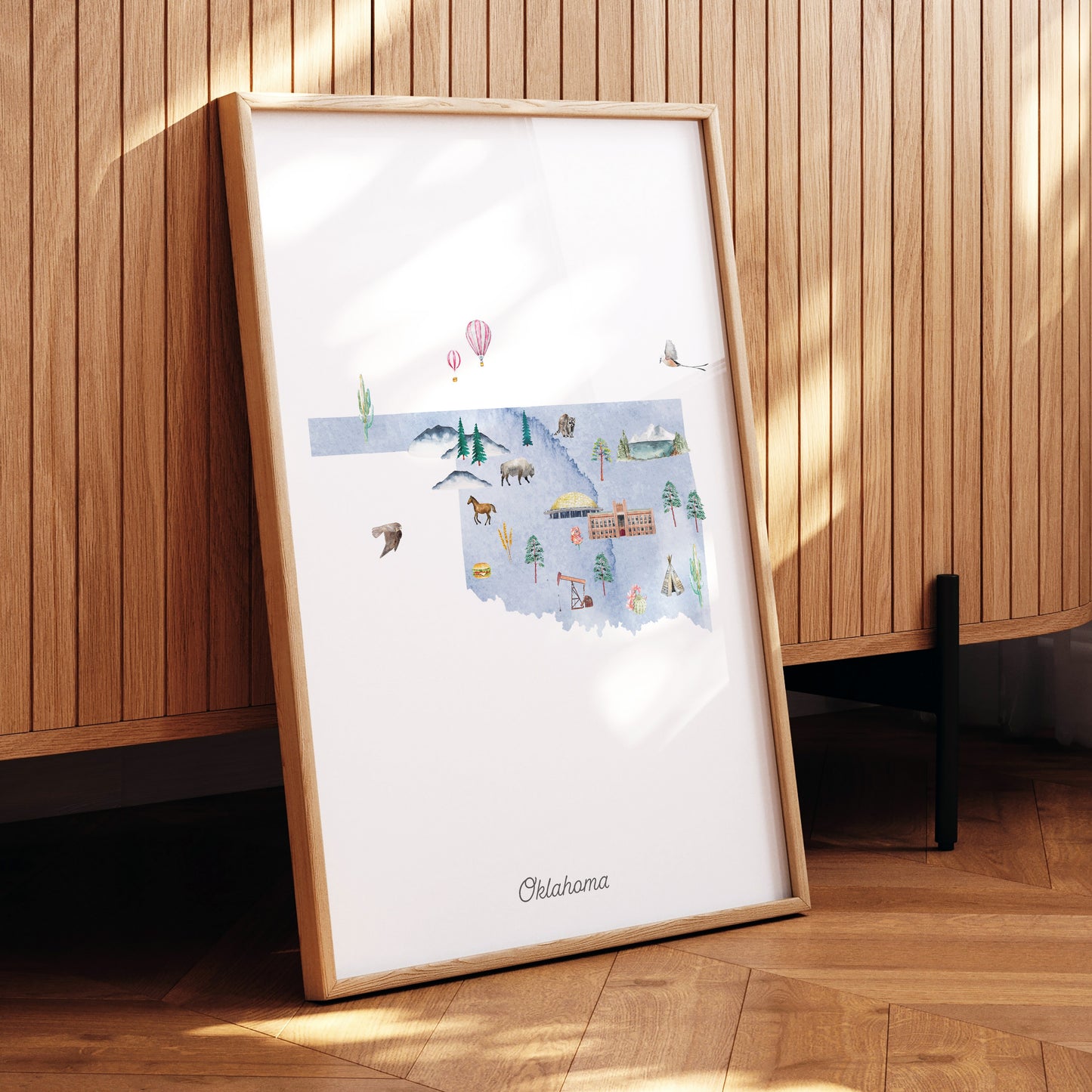 Oklahoma Illustrated State Map Art Print