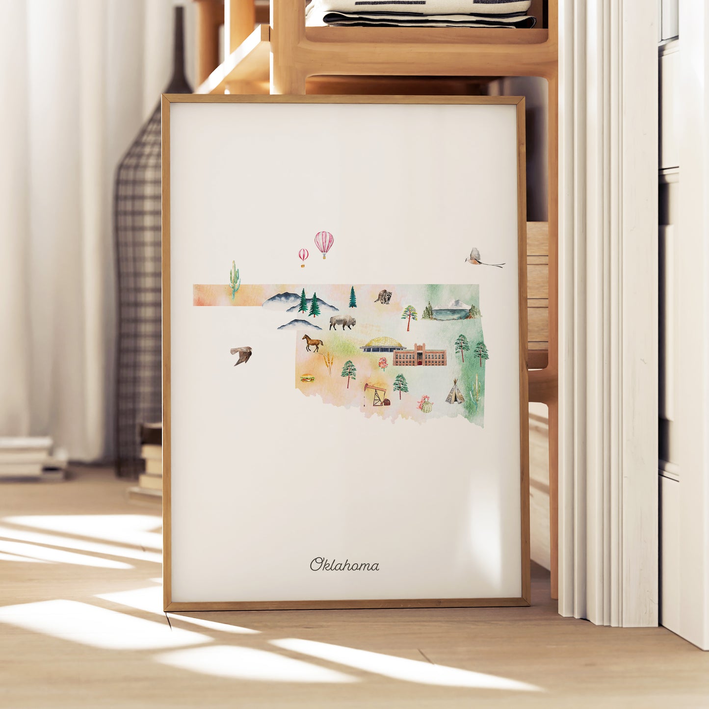 Oklahoma Illustrated State Map Art Print