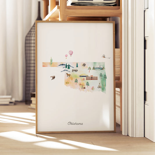 Oklahoma Illustrated State Map Art Print