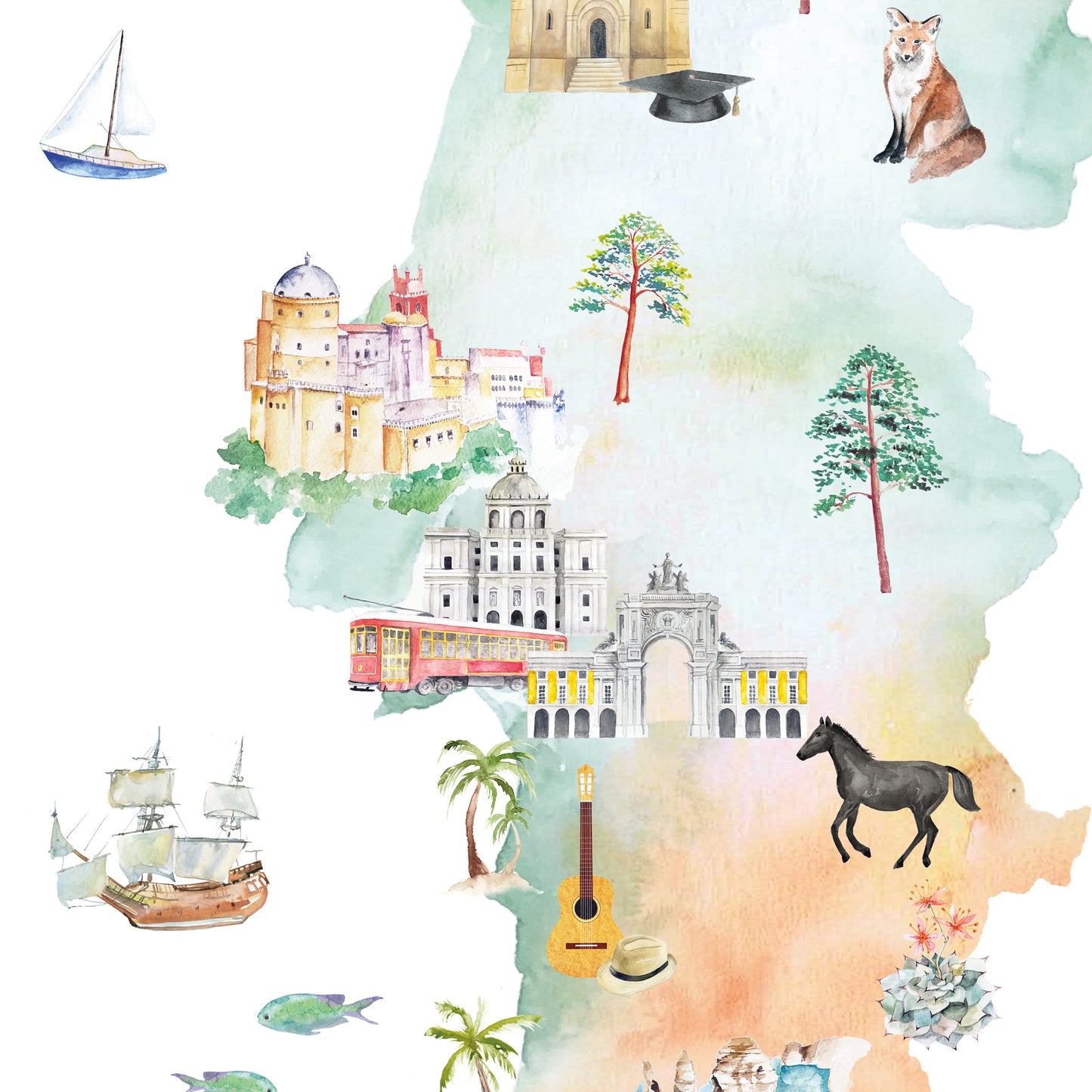 Portugal Illustrated Map Art Print