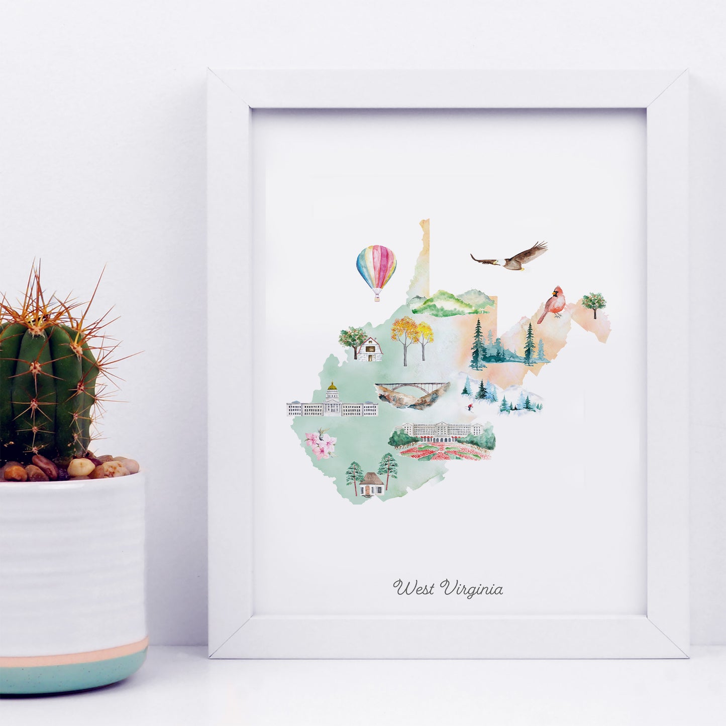 West Virginia Illustrated State Map Art Print