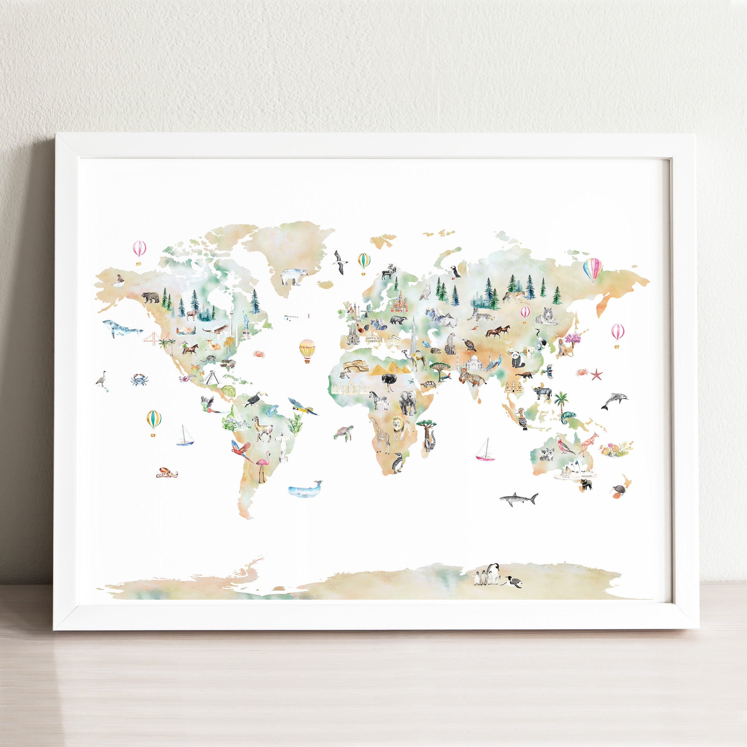 Animals of the World Animal Map Framed popular Canvas 37x25x2 - Free Shipping