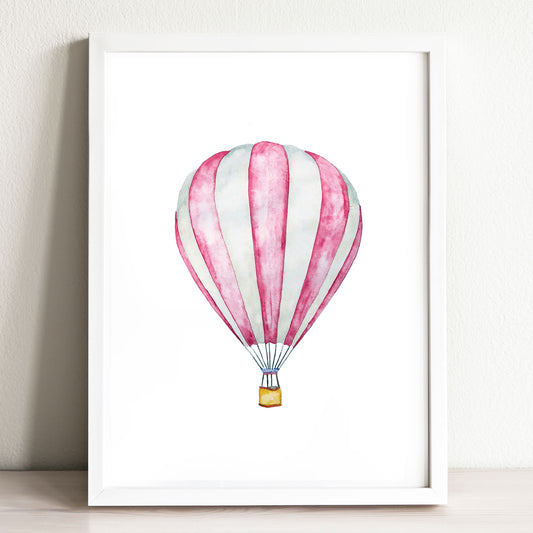 Red & White Striped Hot Air Balloon Art Print