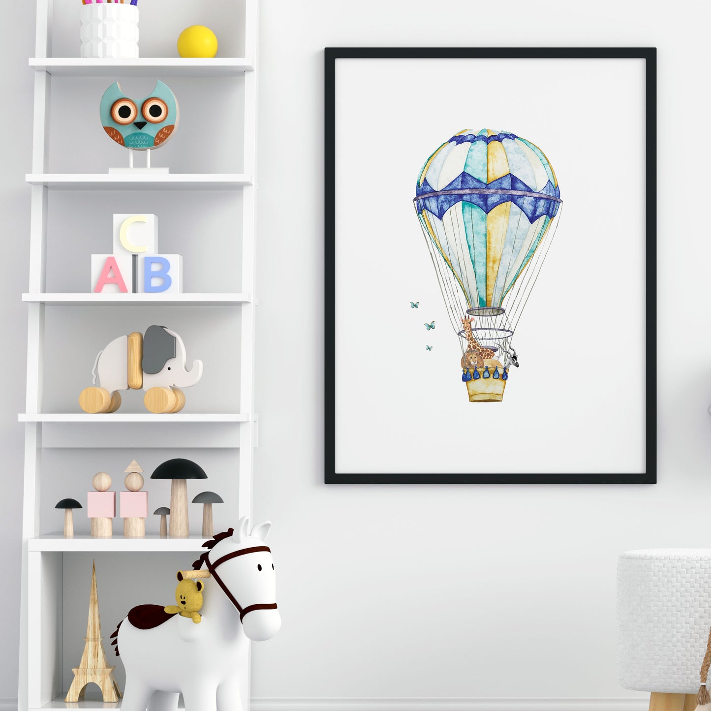African Animals Hot Air Balloon Art Print