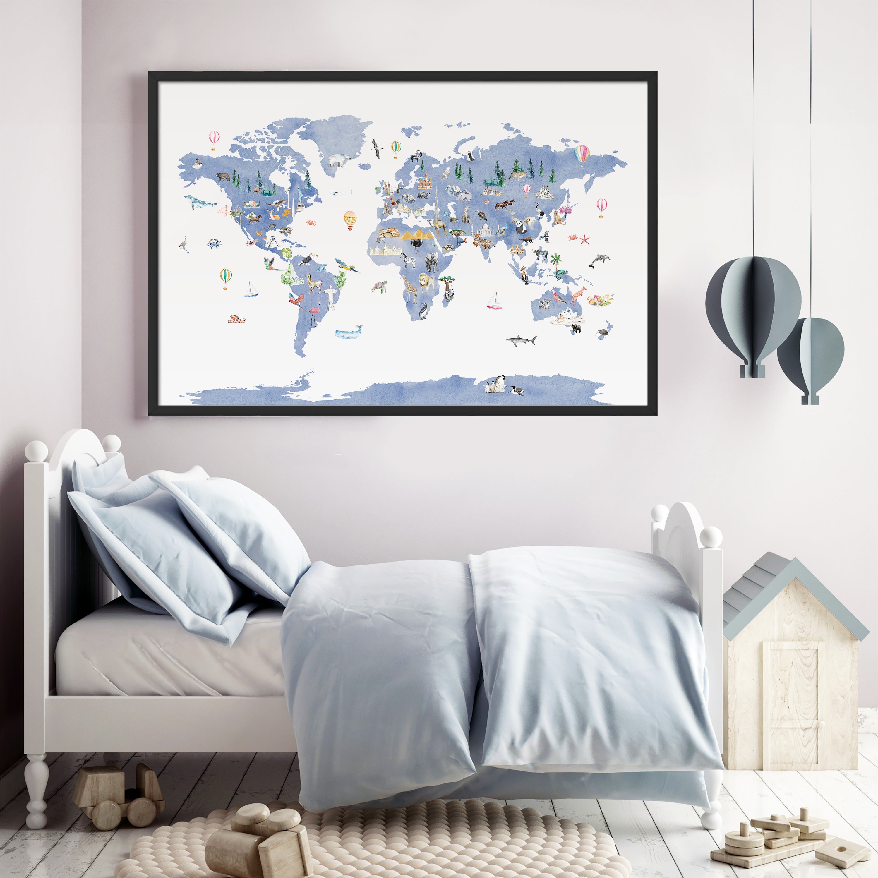 World Map Canvas Poster with Animals for discount kids room