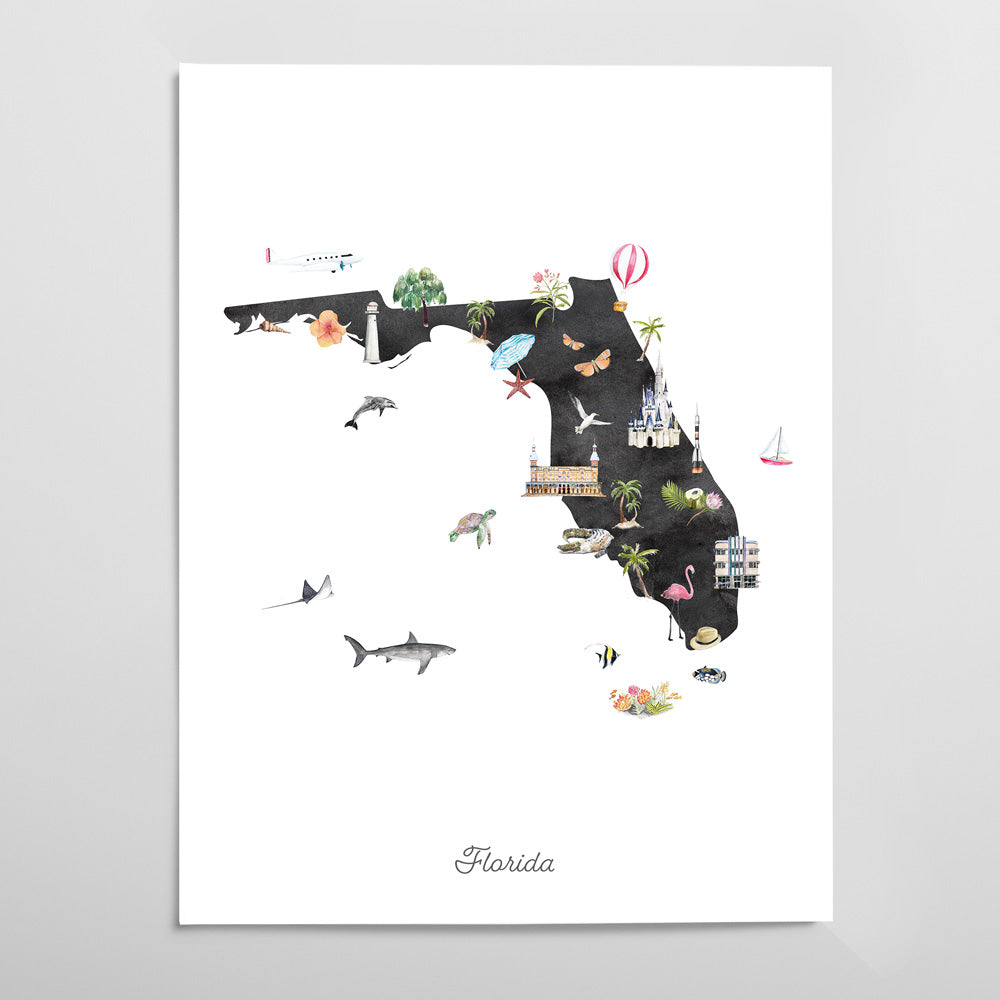 Florida Illustrated State Map Art Print