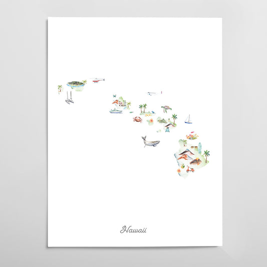 Hawaii Illustrated State Map Art Print
