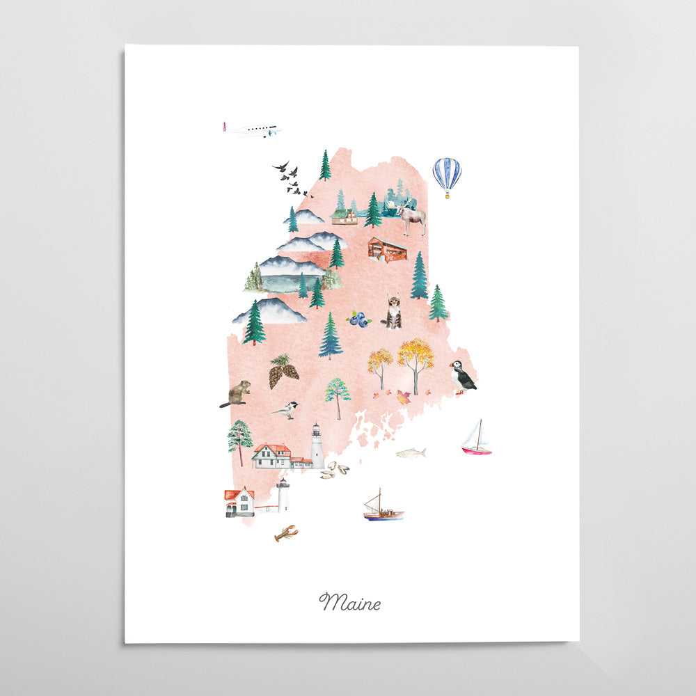 Maine Illustrated State Map Art Print