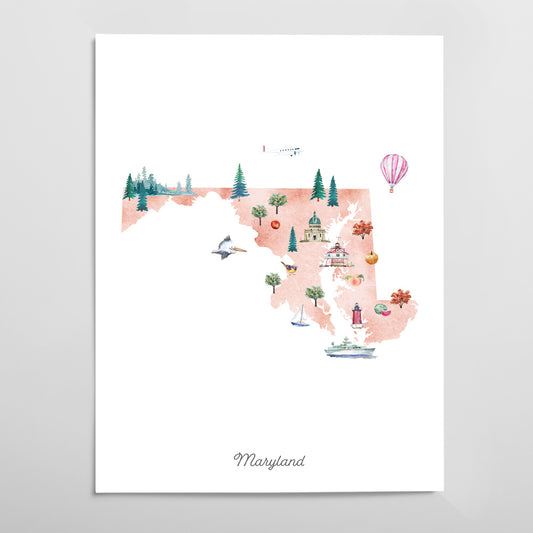 Maryland Illustrated State Map Art Print