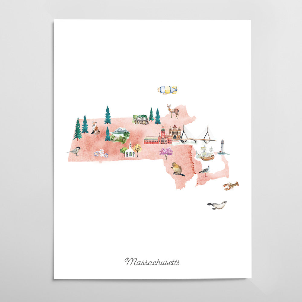 Buy Massachusetts Watercolor Map