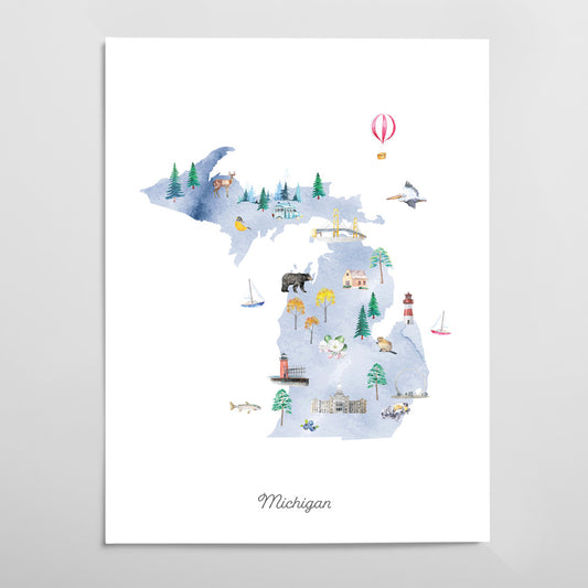 Michigan Illustrated State Map Art Print