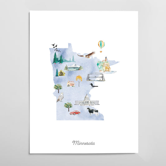 Minnesota Illustrated State Map Art Print