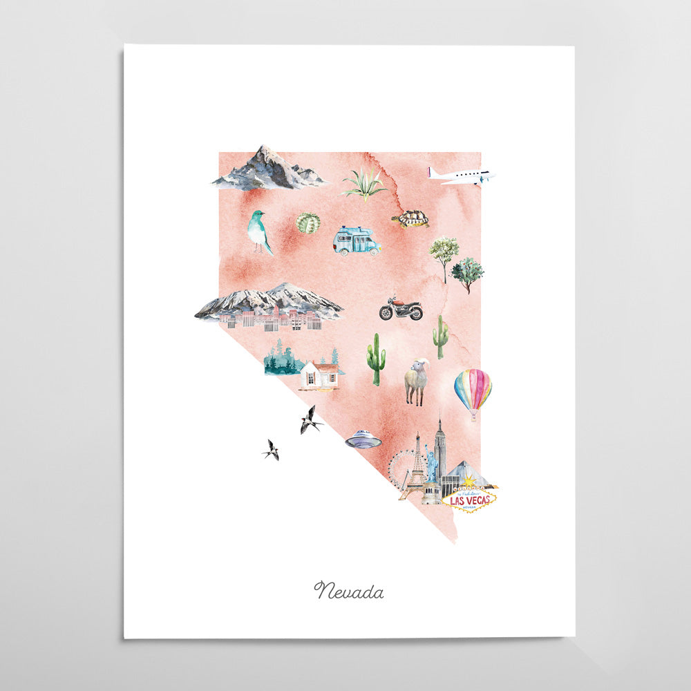 Nevada Illustrated State Map Art Print