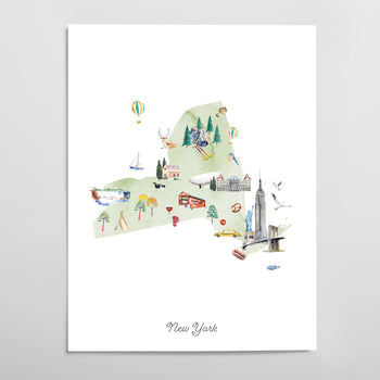New York Illustrated State Map Art Print