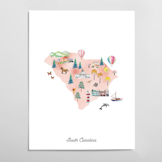 South Carolina Illustrated State Map Art Print