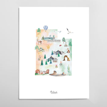 Utah Illustrated State Map Art Print