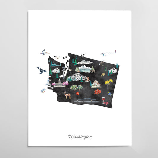 Washington Illustrated State Map Art Print