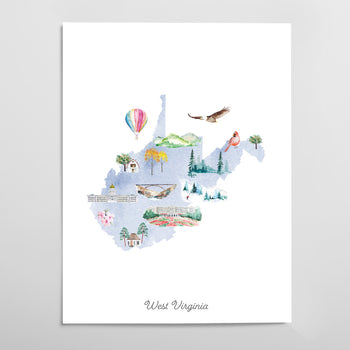 West Virginia Illustrated State Map Art Print