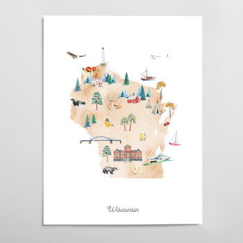 Wisconsin Illustrated State Map Art Print