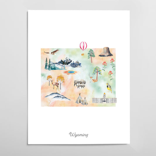 Wyoming Illustrated State Map Art Print