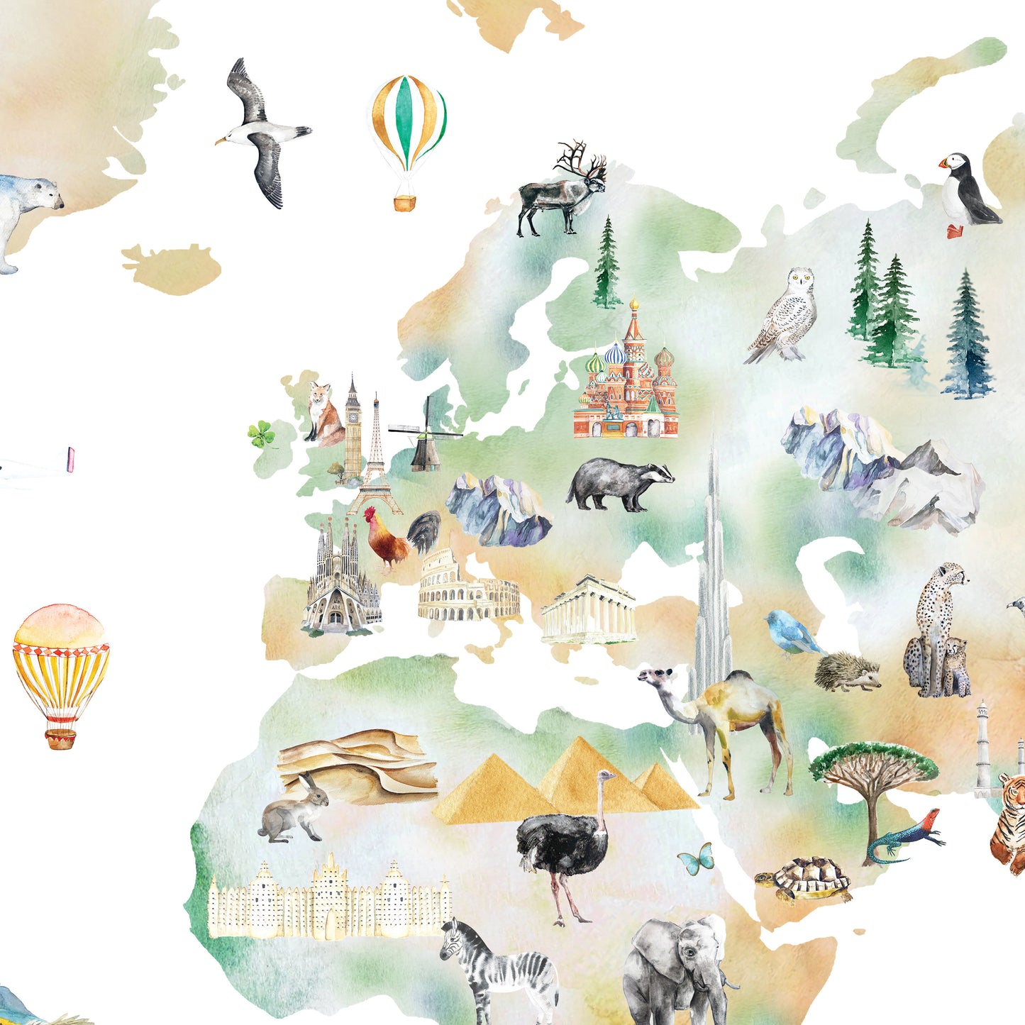 Illustrated Animals World Map Art Print