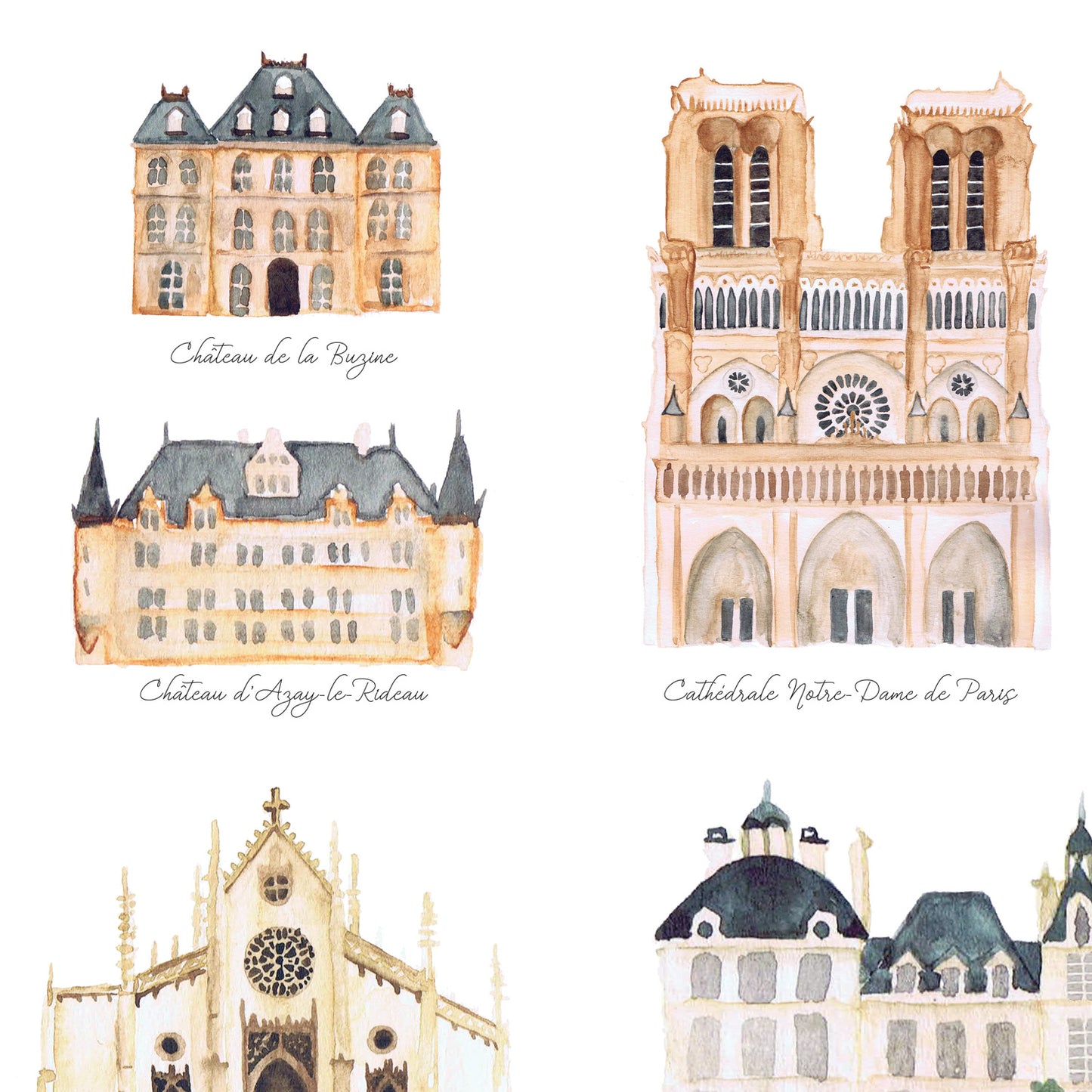 France Illustrated Map and French Landmarks Art Print Set