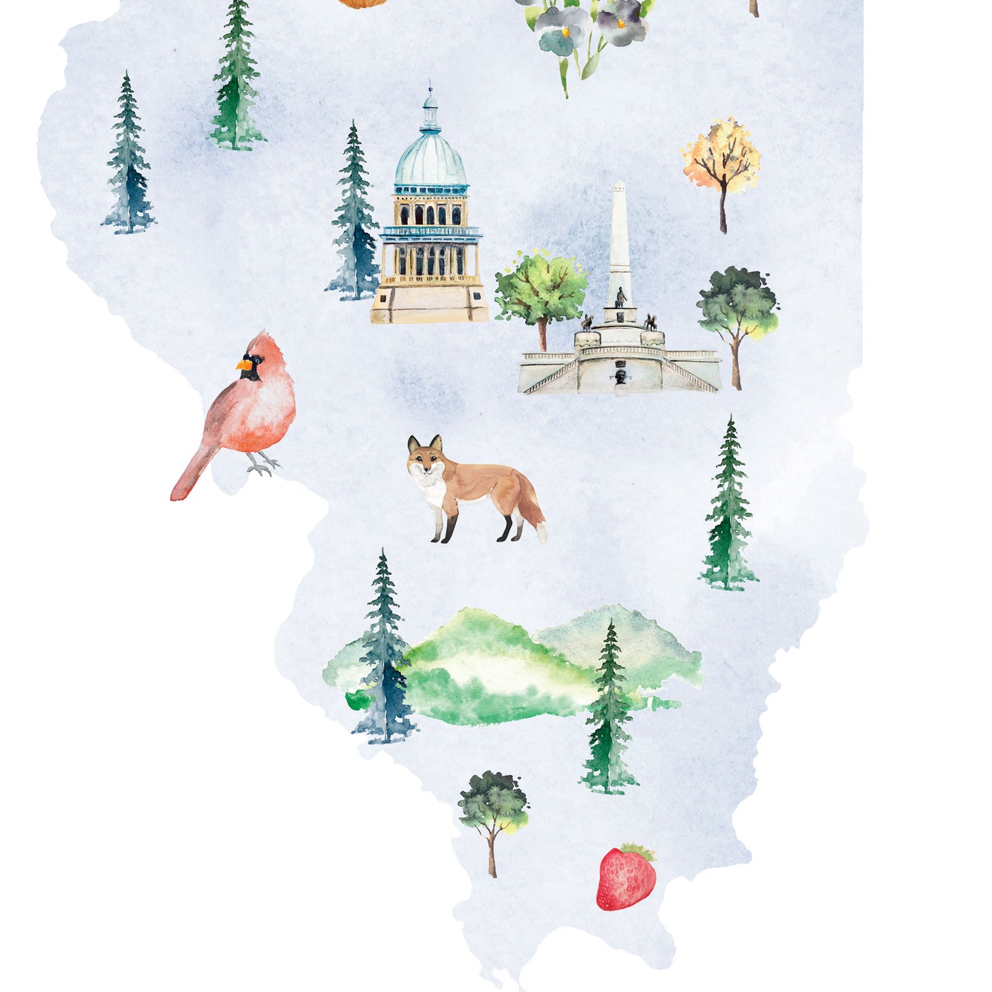 Illinois Illustrated State Map Art Print