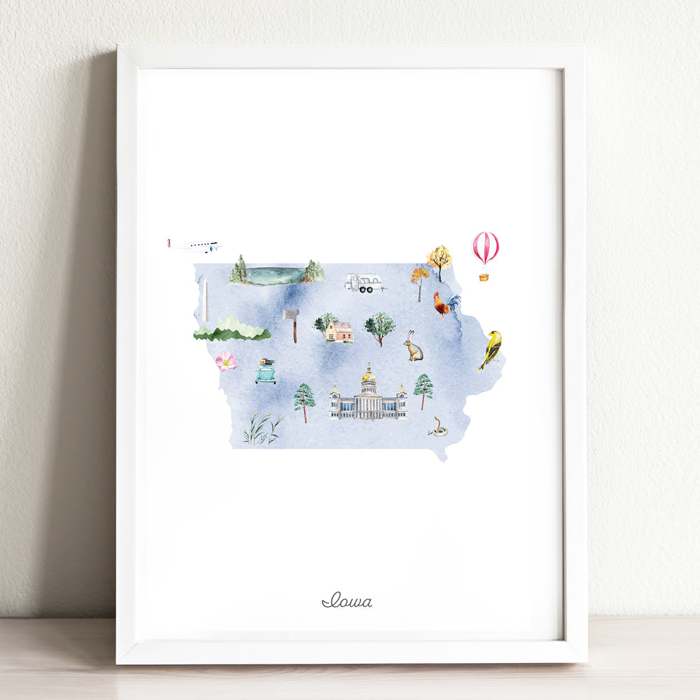 Iowa Illustrated State Map Art Print